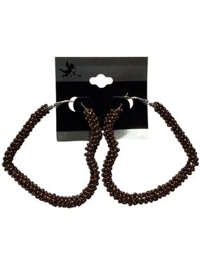 Brown Metal Bead Chained Heart Dangle Earrings